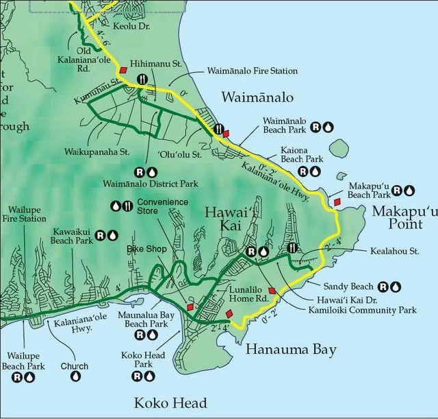 Waimanalo, Hawaii Kai: DOT Bike Map 